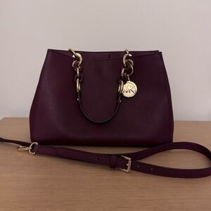 Michael Kors Cynthia Medium Convertible Leather Satchel | Merlot/Burgundy